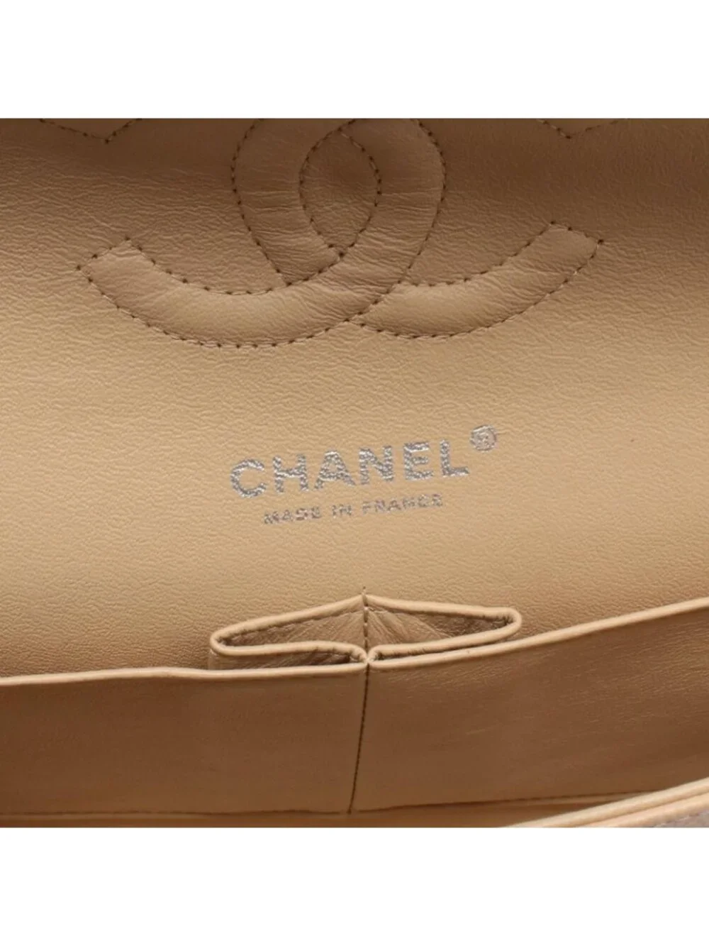 Chanel Shoulder Bag Quilted Double Flap Beige Caviar Leather Chain